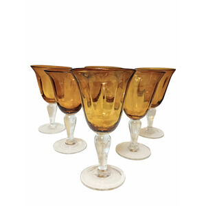 Artland Amber Paneled Hand Blown Set Of 6 Water Goblets